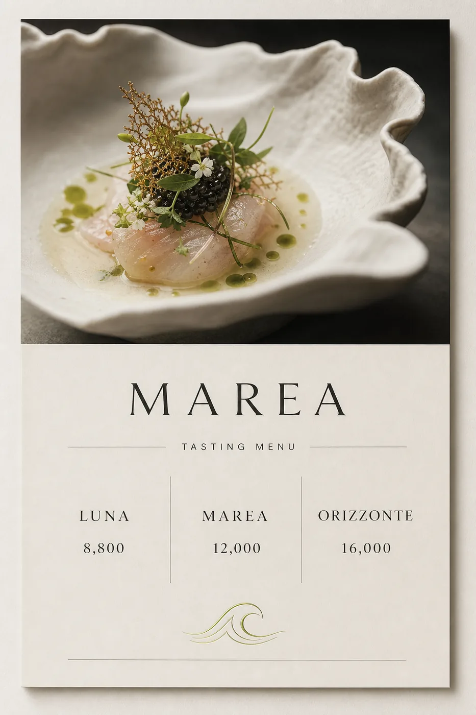 MAREA レストラン メニューの制作サンプル