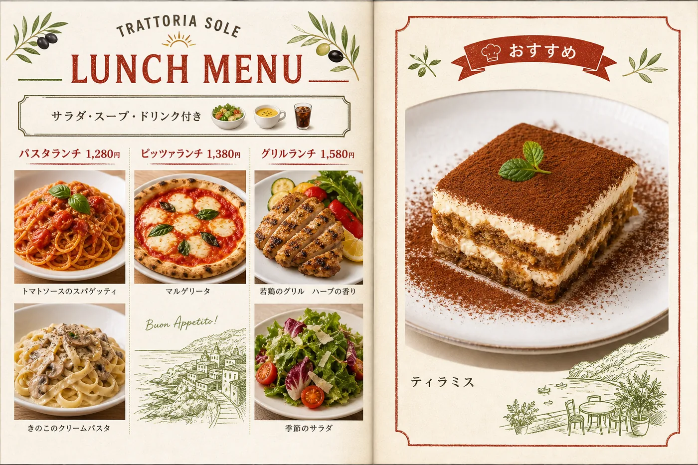 TRATTORIA SOLE ランチメニューの制作サンプル